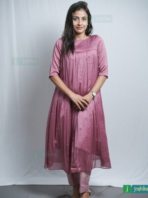 GATHERED SILKY GEORGET KURTA DESIGNED WITH PINTUCK YOKE