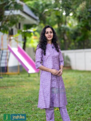 SELF EMBROIDERED ALINE KURTA WITH BOTTOM