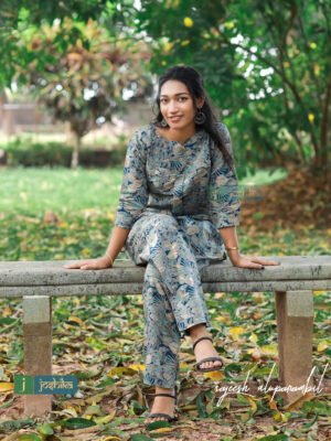 LEAF PRINTED SILKY CO-ORDSET