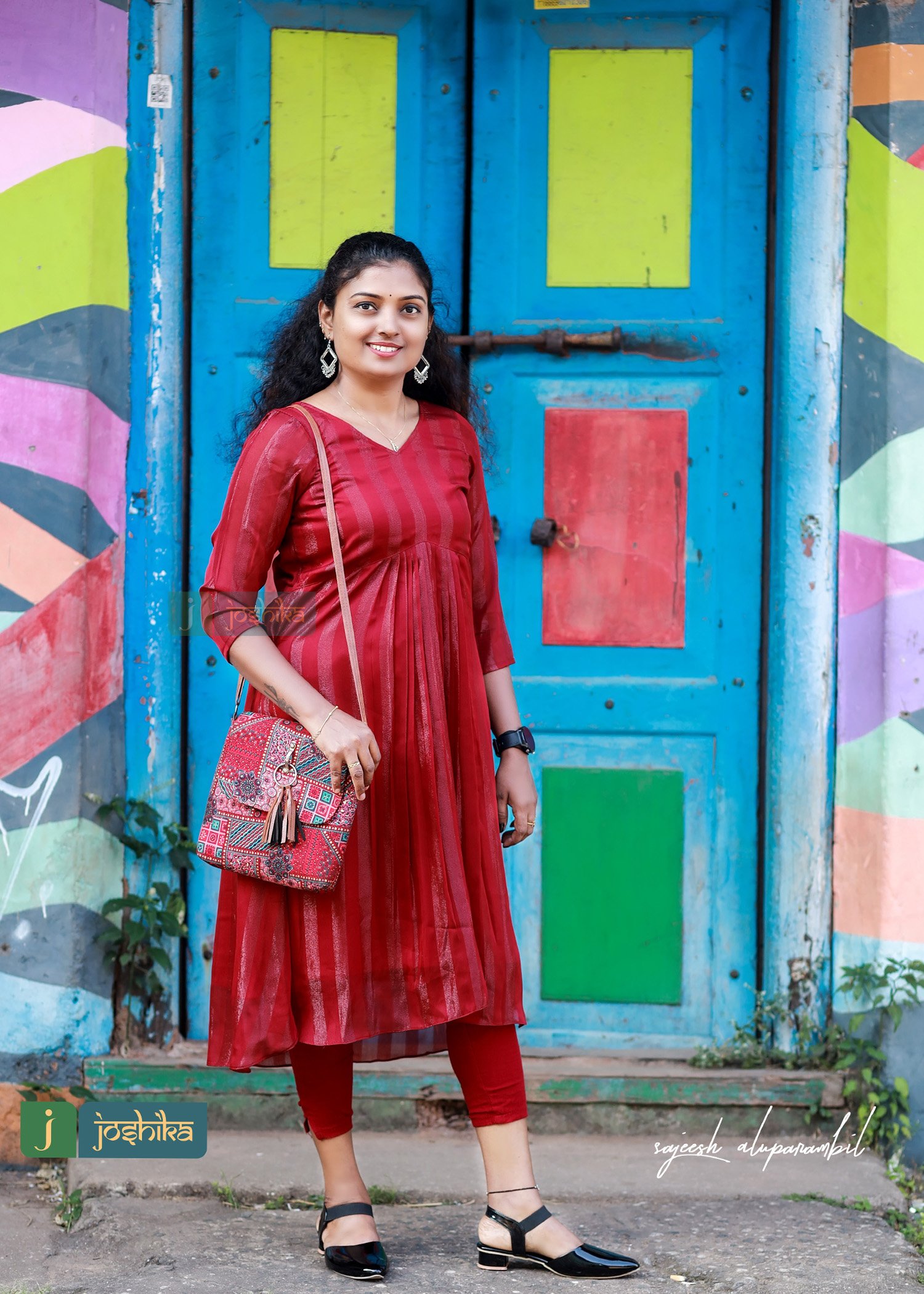 PLEATED MAROON RED GEORGET KURTA - Image 3