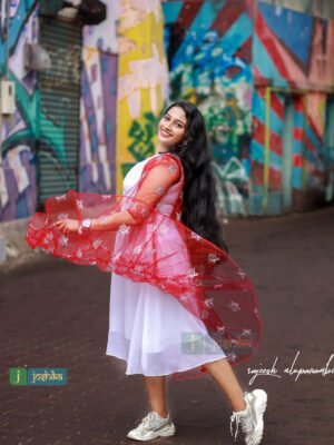 RED JACKET AND WHITE ALINE KURTA