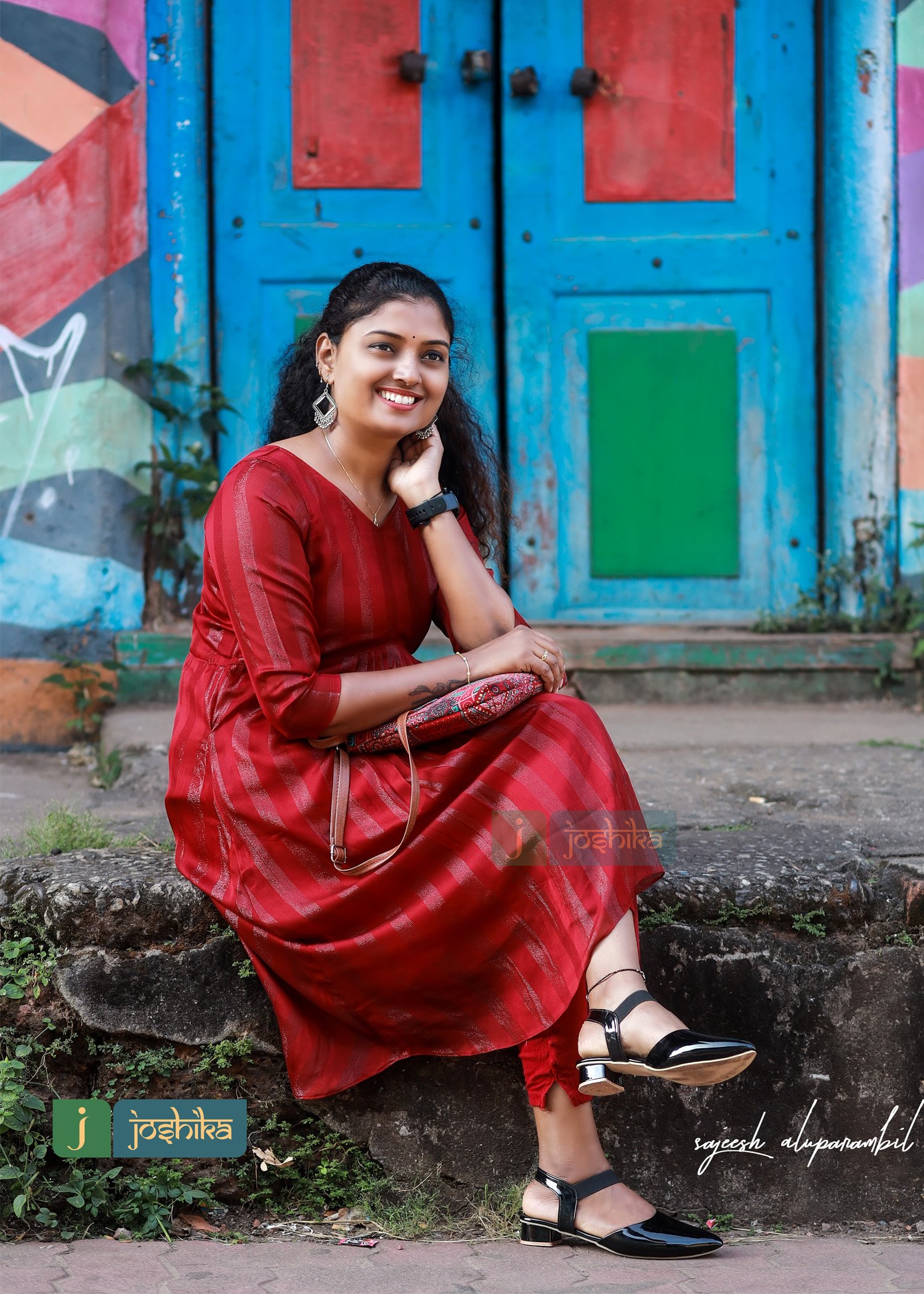 PLEATED MAROON RED GEORGET KURTA - Image 4