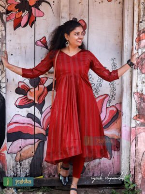 PLEATED MAROON RED GEORGET KURTA
