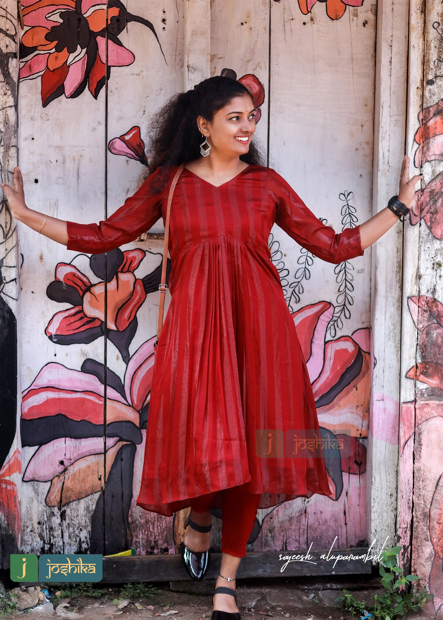 PLEATED MAROON RED GEORGET KURTA