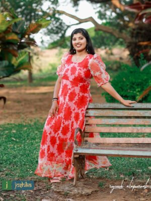 RED ORGENZA UMBRELLA FROCK