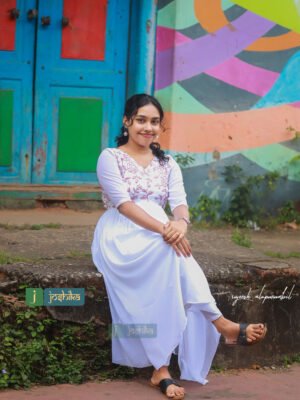 GATHERED GEORGETTE KURTA WITH EMBROIDERED ORGANZA YOKE