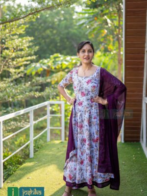 FLORAL PRINTED ANARKALI KURTA WITH DUPATTA