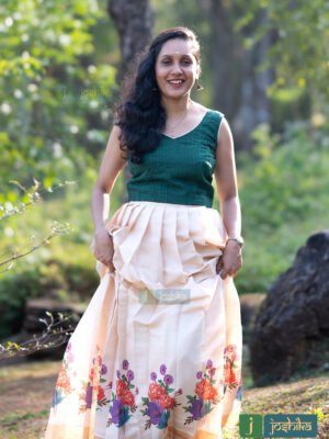 FLORAL PRINTED PLEATED SKIRT AND SELF DESIGNED CROPTOP