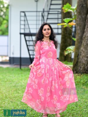 FLORAL PRINTED PLEATED GEORGETTE KURTA