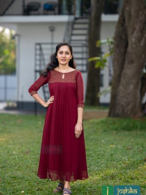 PLEATED GEORGETTE KURTA WITH HAND EMBROIDERY