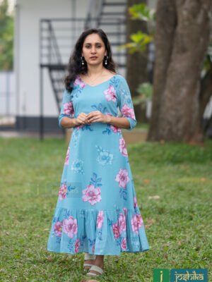 PRINTED GEORGETTE ALINE KURTA WITH FRILL DESIGN