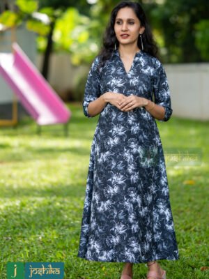 PRINTED RAYON A-LINE COLLAR KURTA