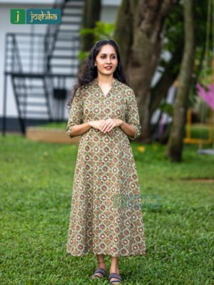 COTTON PRINTED A-LINE COLLAR KURTA