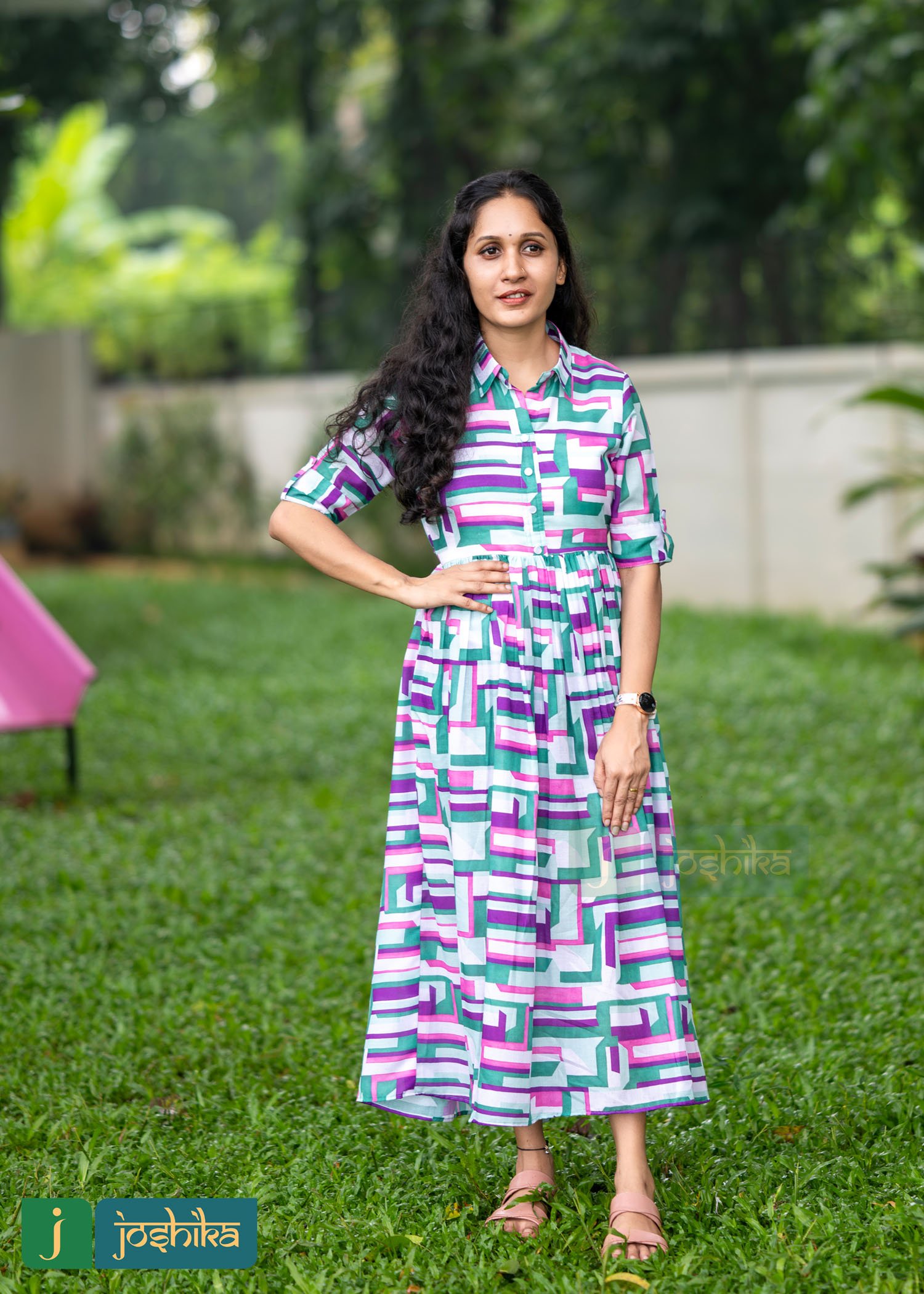 VIBRANT GEOMETRIC PRINT COTTON FROCK - Image 4