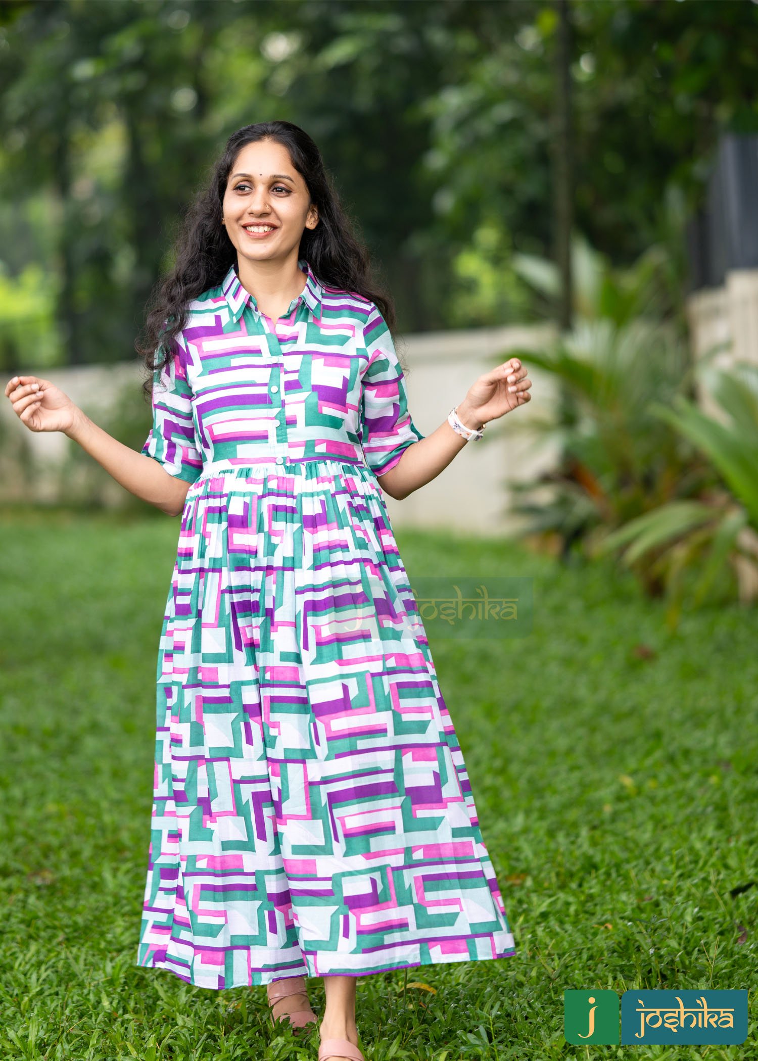 VIBRANT GEOMETRIC PRINT COTTON FROCK - Image 2