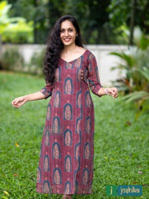 PRINTED LINEN SLITTED KURTA FOR WOMEN