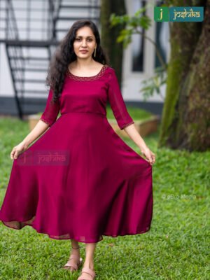 SILKY GEORGETTE UMBRELLA KURTA WITH HAND EMBROIDERY