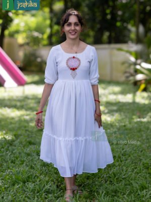 GATHERED GOERGETTE FROCK WITH HAND EMBROIDERED YOKE