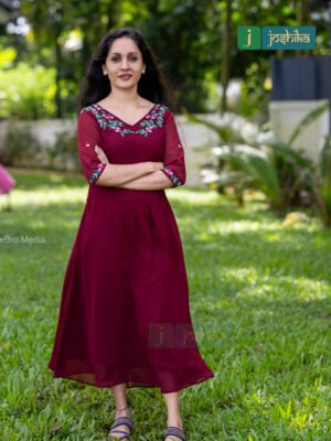 FLORAL EMBROIDERED ALINE KURTA WITH YOKE PLEATED
