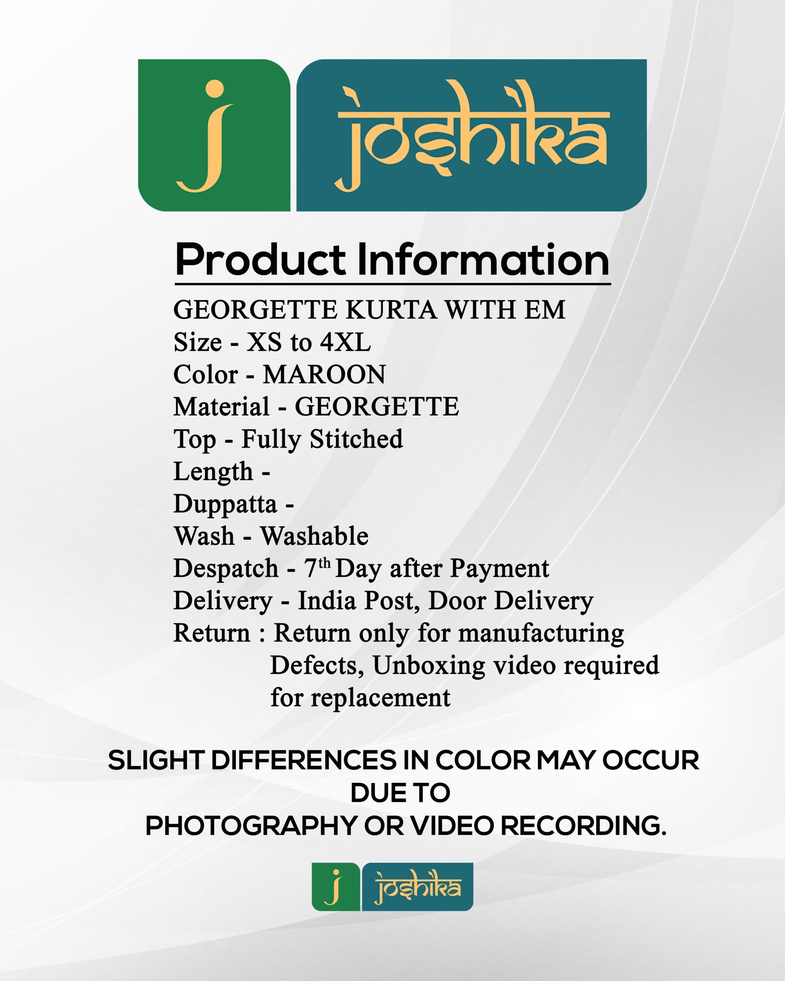 HAND EMBROIDERED GATHERED GEORGETTE KURTA - Image 7