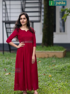 HAND EMBROIDERED GATHERED GEORGETTE KURTA