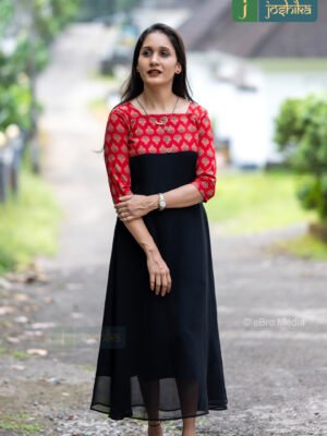 BLACK A-LINE KURTA WITH AJRAKH YOKE