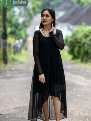 BLACK COLOR GEORGETTE HIGH-LOW KURTA