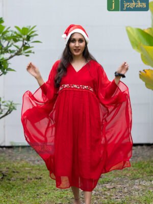 FLORAL EMBROIDERED RED KAFTAN