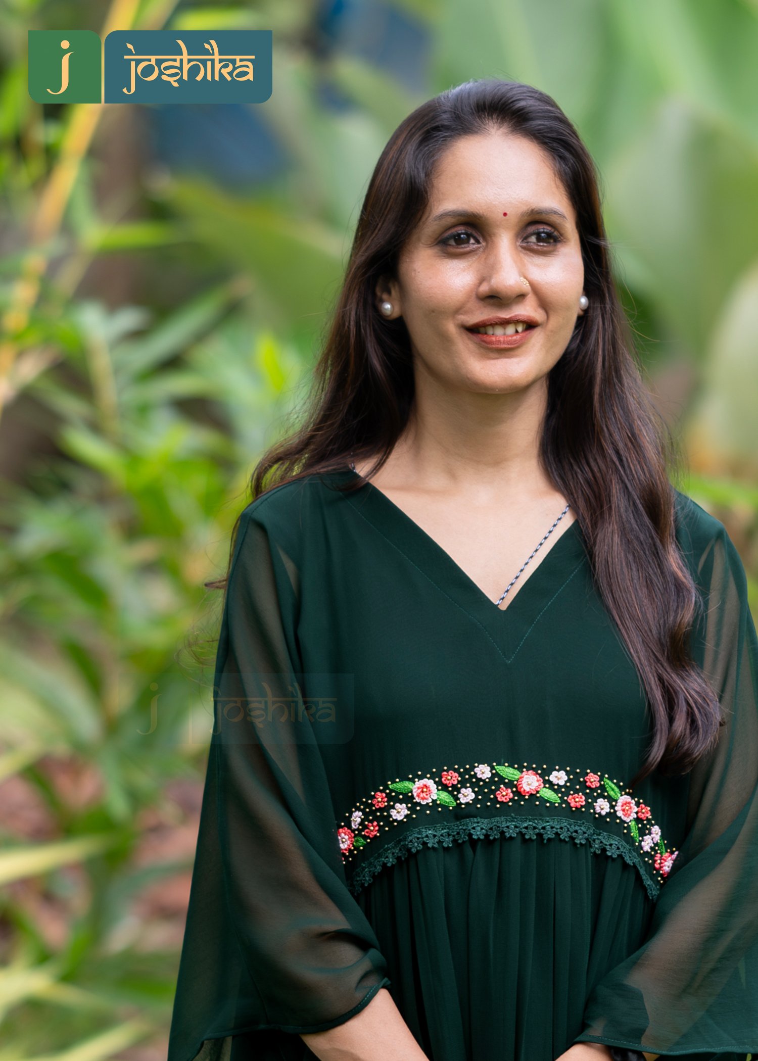 FLORAL EMBROIDERED GREEN KAFTAN - Image 2