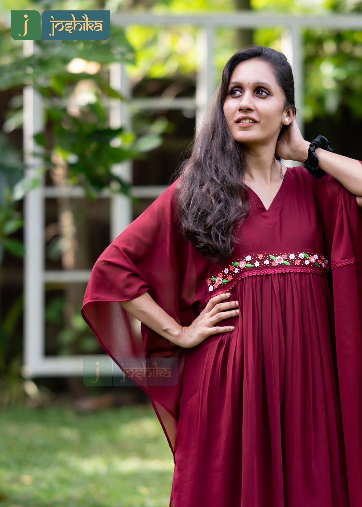 FLORAL EMBROIDERED MAROON KAFTAN - Image 3