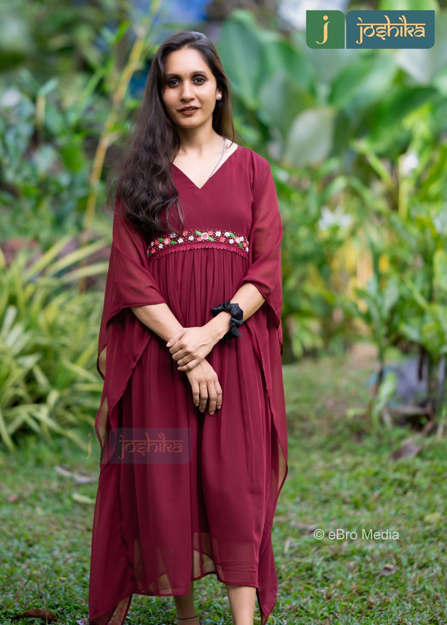FLORAL EMBROIDERED MAROON KAFTAN - Image 2