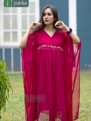 FLORAL EMBROIDERED RANI PINK KAFTAN