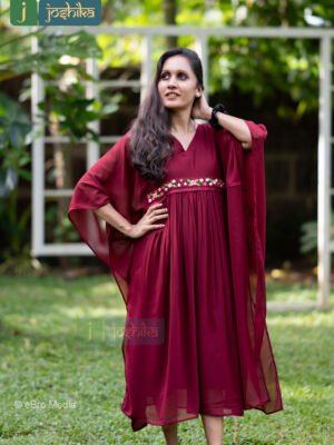 FLORAL EMBROIDERED MAROON KAFTAN