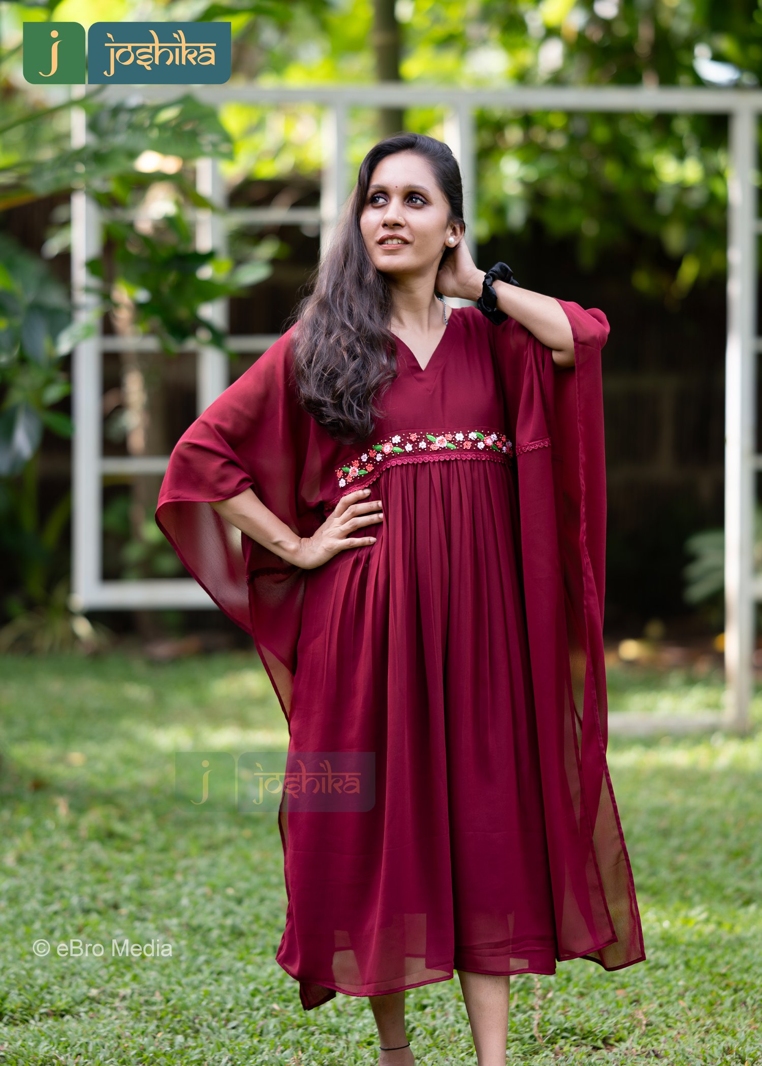 FLORAL EMBROIDERED MAROON KAFTAN