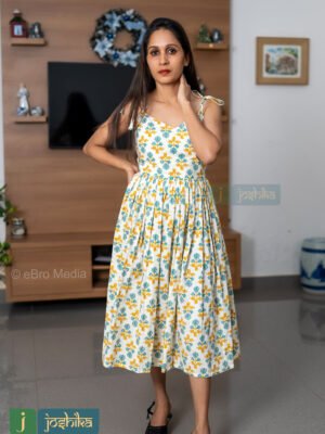 FLORAL PRINTED COTTON MIDI FROCK