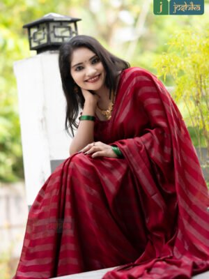 MAROON GEORGETTE SAREE WITH SILVER STRIPES