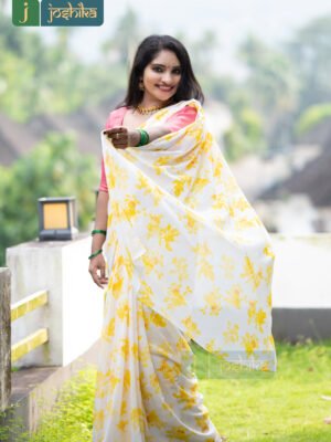 YELLOW FLORAL PRINTED GEORGETTE SAREE