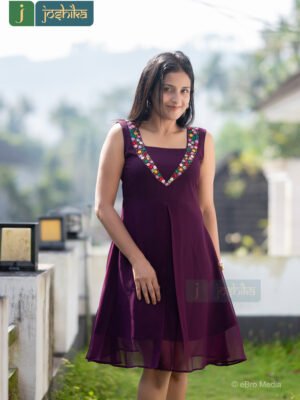 FLORAL NECK EMBROIDERED GEORGETTE FROCK