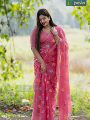 MUL CHANDERI EMBROIDERED SAREE