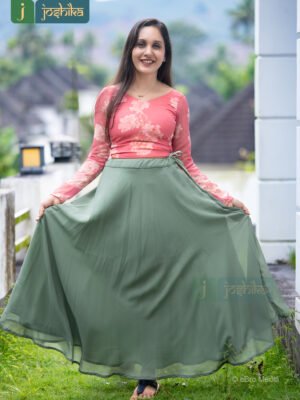 FULL SLEEVE CROPTOP AND UMBRELLA SKIRT FOR GIRLS