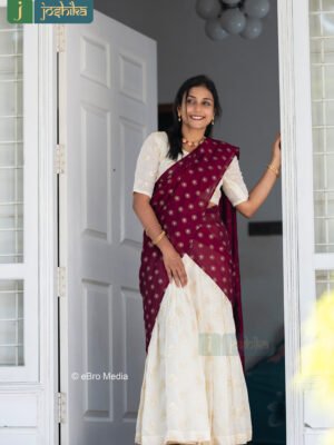 TIMELESS ETHNIC CREAM AND MAROON DAVANI ENSEMBLE
