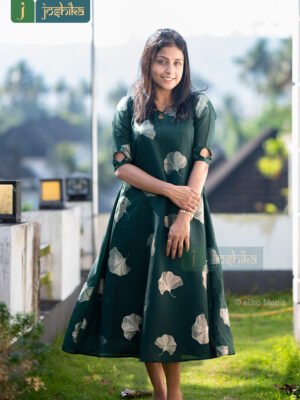 EMERALD GREEN PRINTED A-LINE KURTA