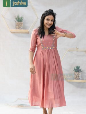 PASTEL CHANDERI COTTON KURTA WITH HAND EMBROIDERY