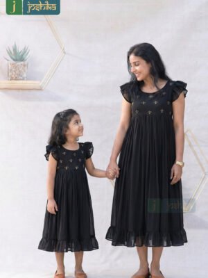 BLACK FROCK KURTA FOR MOTHER AND DAUGHTER COMBO