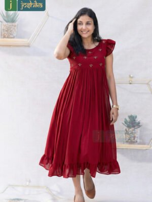 CLASSIC PLEATED FROCK KURTA WITH HAND EMBROIDERY