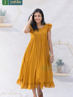 MUSTARD YELLOW HAND-EMBROIDERED FROCK KURTA