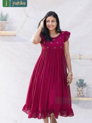 RANI PINK GEORGETTE HAND-EMBROIDERED FROCK KURTA