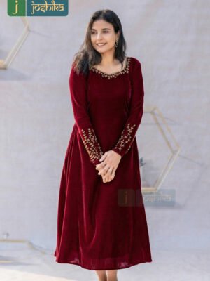 VELVET EMBROIDERED A-LINE DRESS