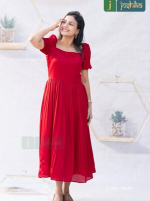MAROON RED GATHERED FROCK