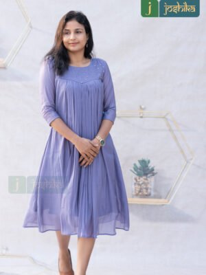 CHANDERI COTTON PLEATED KURTA WITH DELICATE EMBELLISHMENT